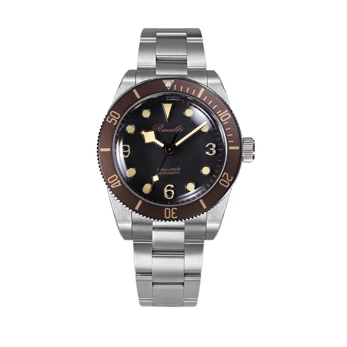 RMALTI 38.5mm Watch Retro Men's Matte Dial Sapphire Bubble Glass NH35 Mechanical Movement 10ATM