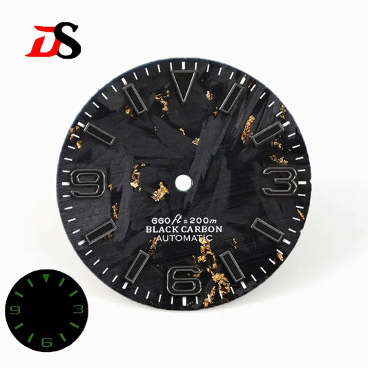 28.5mm Carbon Fiber Dial 369 Dark Green Lume Fit NH35 NH36 Movement