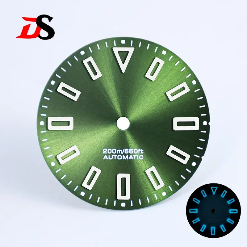 28.5mm Matte Dial Hollow Index Green Lume for NH35/ETA2824/MIYOTA 9015 Movement No Date