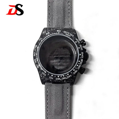 38mm Black Carbon Fiber Case Bracelet Canvas Watch Strap Case 3atm Fit VK63/4130 Movement