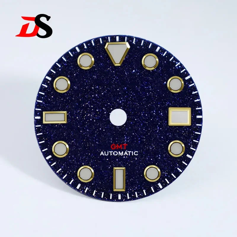 Blue Gold Sands Dial 28.5mm BGW9 C3 Lume Blue Gold Stone Sands for NH34GMT Movement Watch Parts