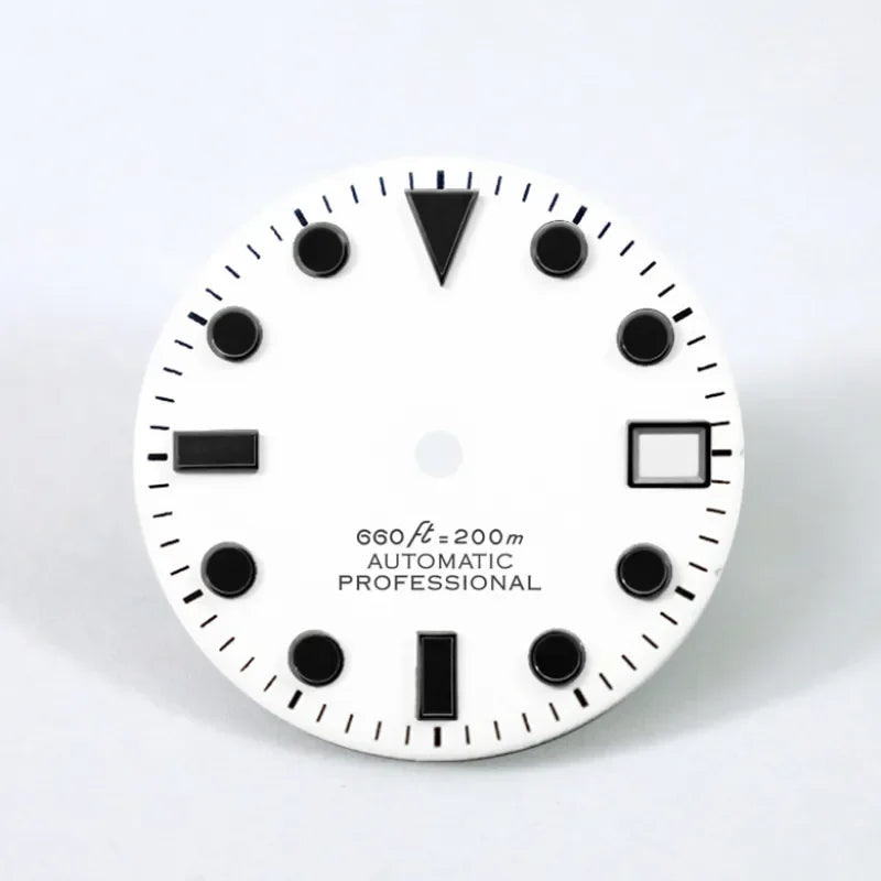 28.5mm NH35 Dial Matte White Black Lume for NH35 Movement Skx007 Custom Logo