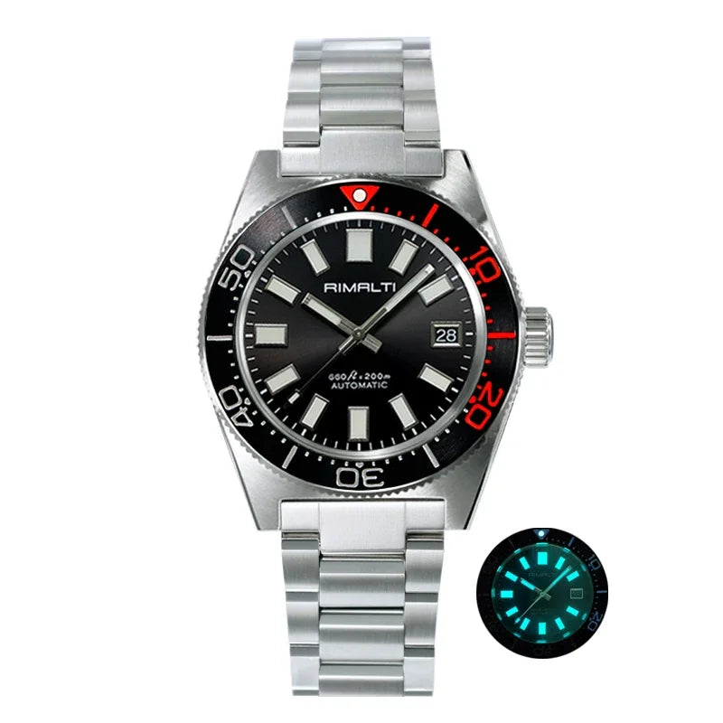 RIMALTI 62MAS 40mm Watch Sunburst Dial Classic Men's Watch Nh35 Automatic Movement Waterproof Luminous Sapphire Glass