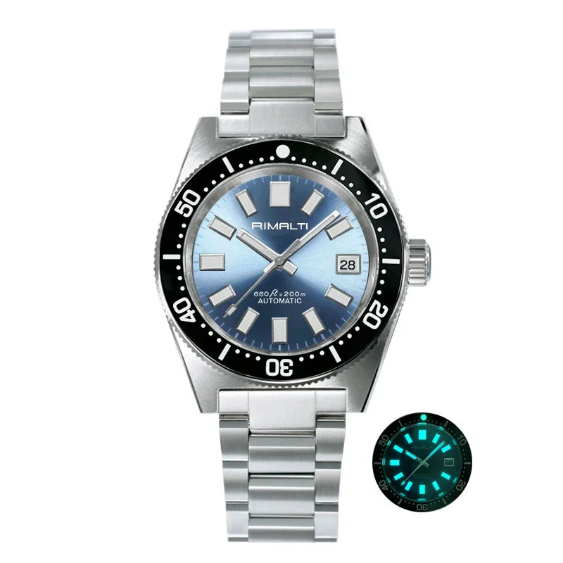 RIMALTI 62MAS 40mm Watch Sunburst Dial Classic Men's Watch Nh35 Automatic Movement Waterproof Luminous Sapphire Glass