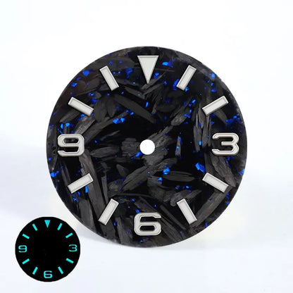 28.5mm Carbon Fiber Dial 369  Broken Blue Lume Fit NH35 NH36 Movement
