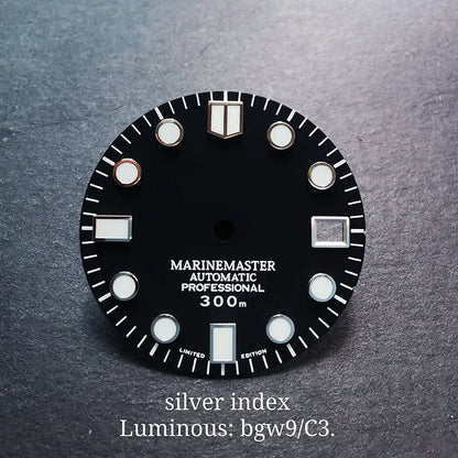 28.5mm Silver Marinemaster MM Index Dial BGW9 C3 Lume NH35NH36 Movement