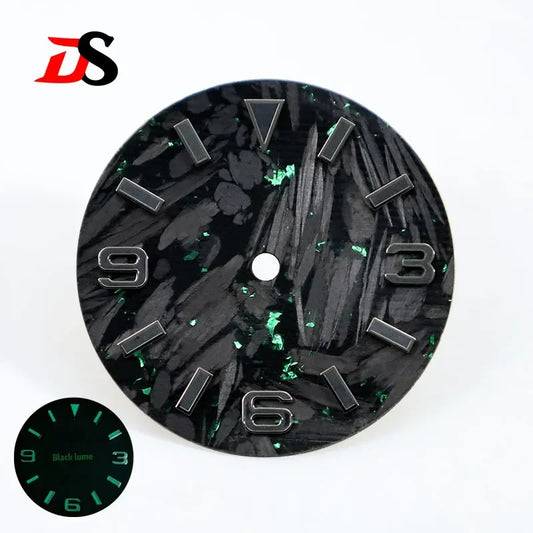 28.5mm Broken Carbon Dial 369 Black Lume Fit NH35 NH36 Movement