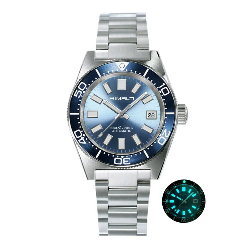 RIMALTI 62MAS 40mm Watch Sunburst Dial Classic Men's Watch Nh35 Automatic Movement Waterproof Luminous Sapphire Glass