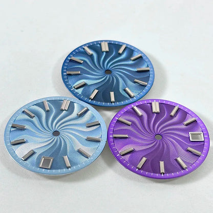 Guilloche Watch Dial 28.5mm No Lume NH35 Sterile Ice Blue Smoky Purple NH34 NH38 No Date