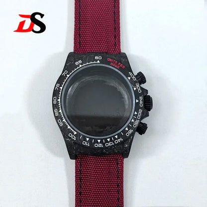 38mm Black Carbon Fiber Case Bracelet Canvas Watch Strap Case 3atm Fit VK63/4130 Movement