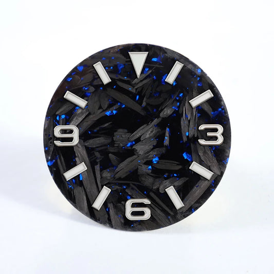 28.5mm Carbon Fiber Dial 369  Broken Blue Lume Fit NH35 NH36 Movement