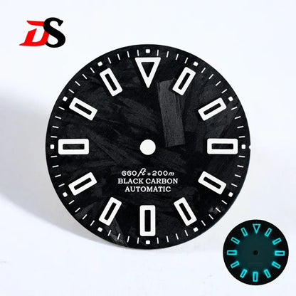 Black 28.5mm Dial Carbon Fiber Dial Hollow Index NH35 ETA2824 SW200 MIYOTA 9015 9039 Movement No Date