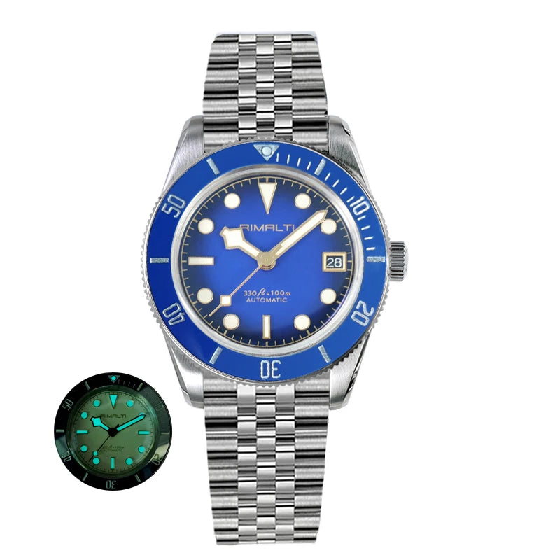 RIMALTI 38mm 62GS Men's Watch 316L Stainless Steel Strap100 Meters Waterproof Retro C3 Lume NH35 Automatic Mechanical Movement