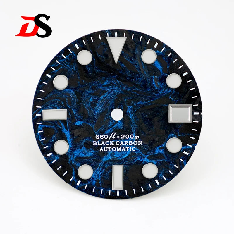 28.5mm Dial Rich Color Lava Dial YM Index Carbon Fiber Dial BGW9 C3 Lume for NH35 Movement 3o'clock Date