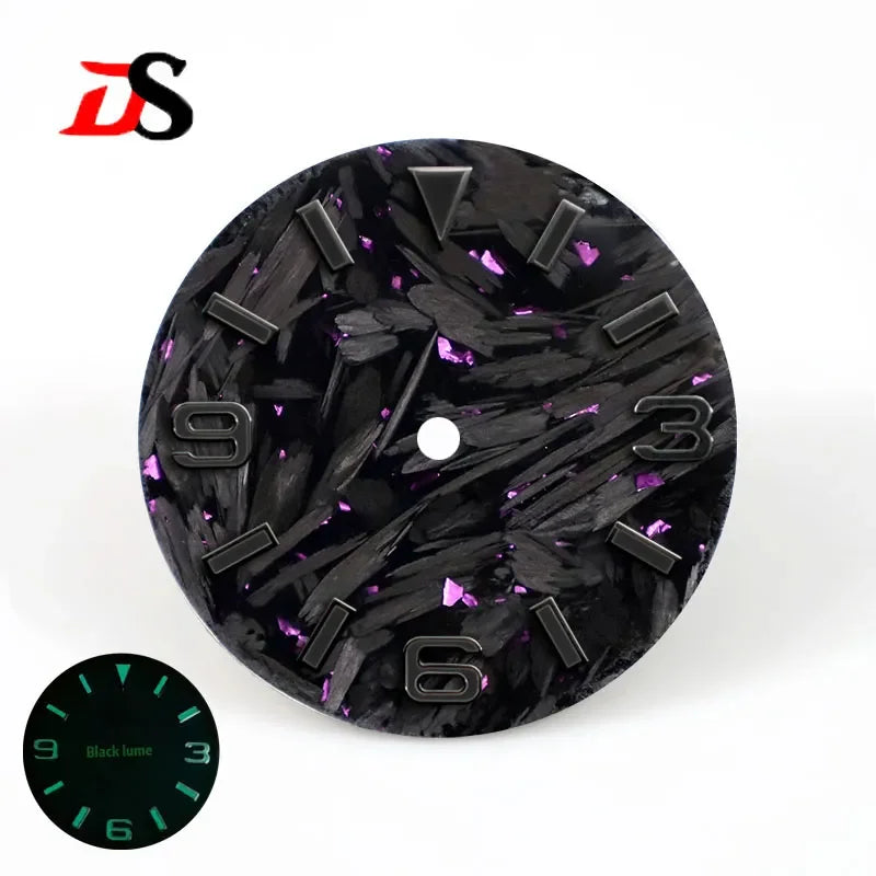 28.5mm Broken Carbon Dial 369 Black Lume Fit NH35 NH36 Movement