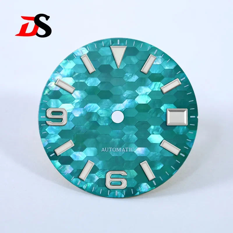 NH35 Dial 28.5mm Mosaic Mother of Pearl 369 Watch Face NH35/NH36 Movement Blue Lume