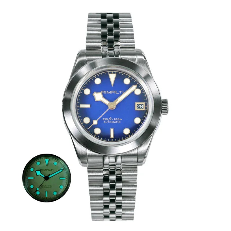 RIMALTI 38mm 62GS Men's Watch 316L Stainless Steel Strap100 Meters Waterproof Retro C3 Lume NH35 Automatic Mechanical Movement