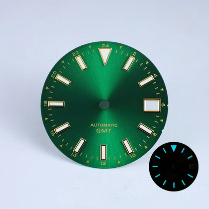 28.5mm Sunburst Date Dial NH34 GMT Blue Lume Gold Index