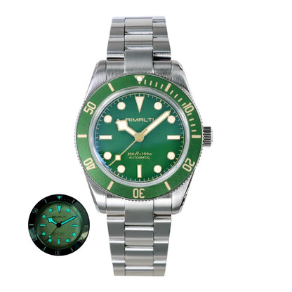 RIMALTI 38mm 62GS Men's Watch 316L Stainless Steel Strap100 Meters Waterproof Retro C3 Lume NH35 Automatic Mechanical Movement