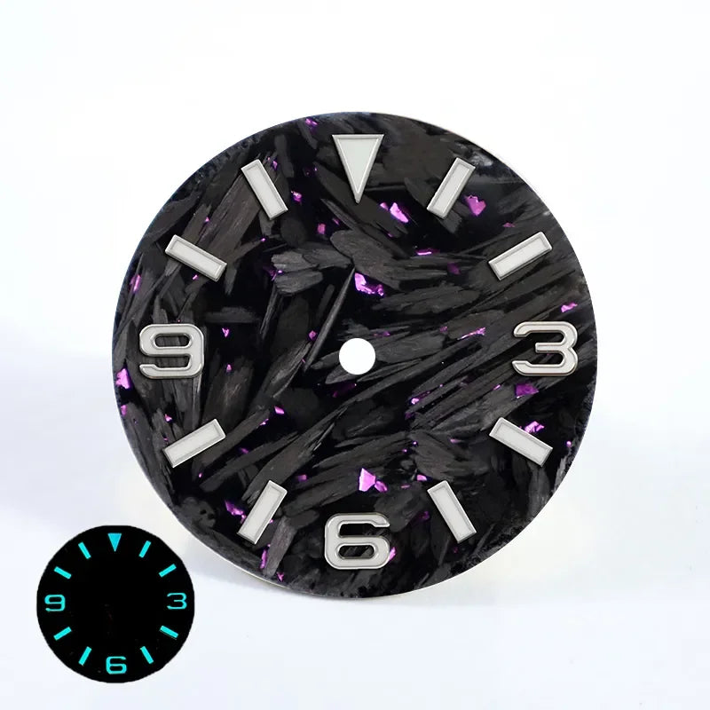28.5mm Carbon Fiber Dial 369  Broken Blue Lume Fit NH35 NH36 Movement