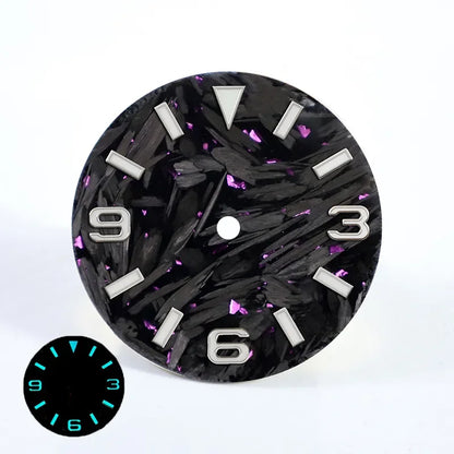 28.5mm Carbon Fiber Dial 369  Broken Blue Lume Fit NH35 NH36 Movement