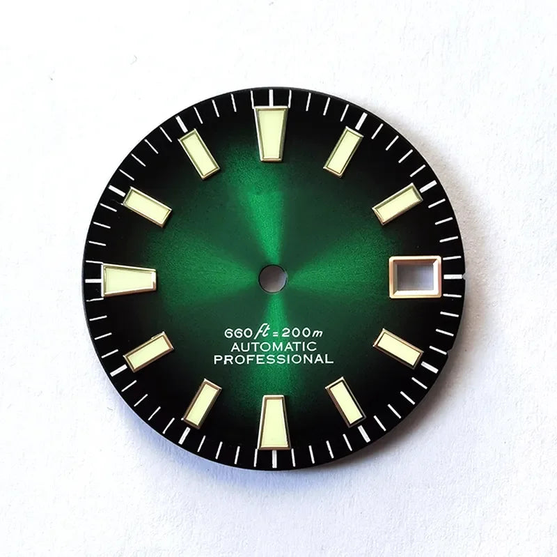28.5mm Dial Sunburst Dial Green Lume Modified Watch NH35 Movement