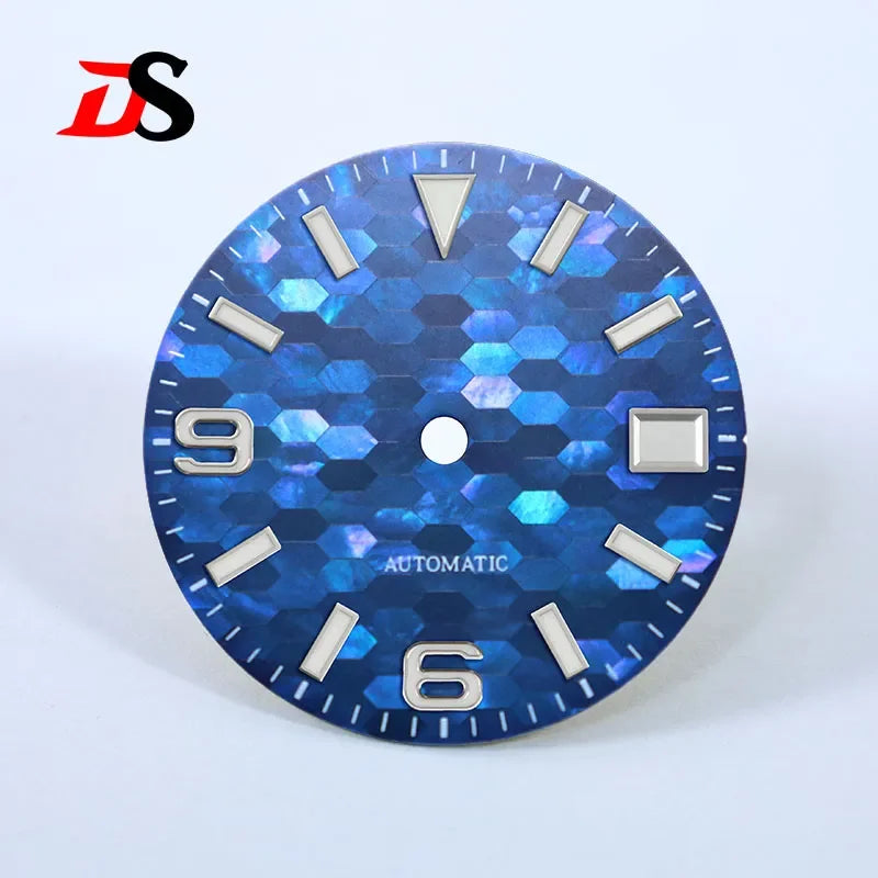 NH35 Dial 28.5mm Mosaic Mother of Pearl 369 Watch Face NH35/NH36 Movement Blue Lume