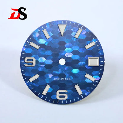 NH35 Dial 28.5mm Mosaic Mother of Pearl 369 Watch Face NH35/NH36 Movement Blue Lume