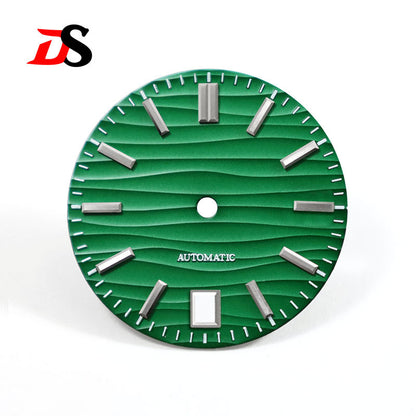 28.5mm Dial Wave Texture No Lume 6 O'clock Date Blue Lume NH35NH36