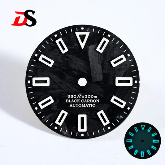 Black 28.5mm Dial Carbon Fiber Dial Hollow Index NH35 ETA2824 SW200 MIYOTA 9015 9039 Movement No Date