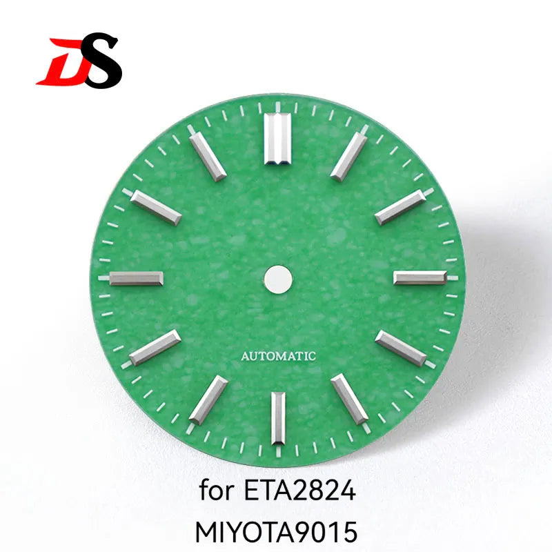 Natural 28.5mm Malay Jade Stone Dial No Lume NH35 NH38 Movement Blue Lume