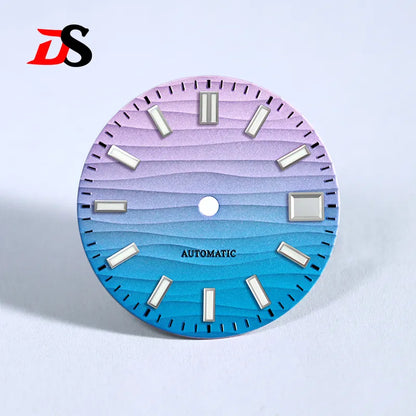 Wave Dial 28.5mm Blue Lume 3 O'clock Date for NH35 Movement NH34