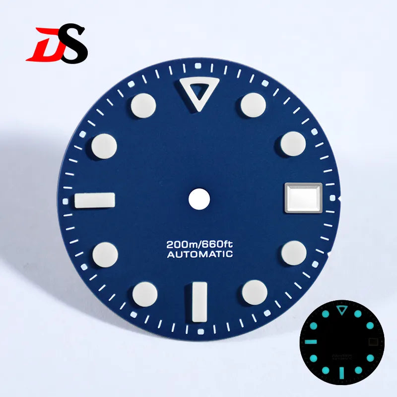 Matte Dial Hollow Index NH35 Dial 28.5mm Blue Lume for NH35 Movement 3 O'clock Date/no Date