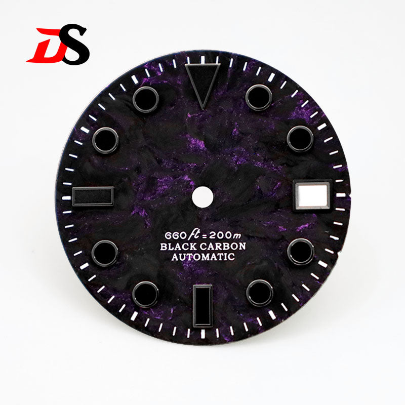 28.5mm Dial YM Index Rich Color Texture Carbon Fiber Dial Black Lume for NH35 Movement No date/3o'clock date
