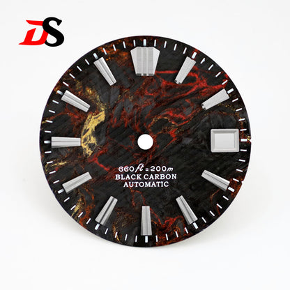 28.5MM Lava Carbon Fiber Dial No Lume Rich Color for NH35NH36 Movement No Date/3o'clock Date