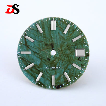 28.5mm Green Labradorite High Quality Dial No Lume NH38 Movement Stone Dial Date Blue Lume