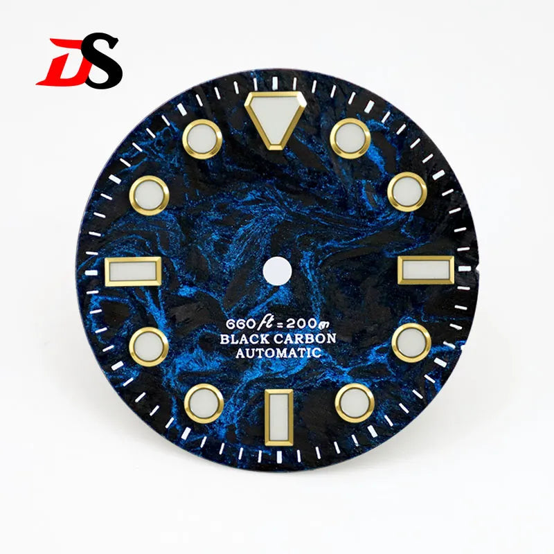 No Date Lava Texture Carbon Fiber Dial Rich Color Blue Lume for NH35 Movement 28.5mm