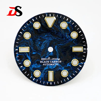 No Date Lava Texture Carbon Fiber Dial Rich Color Blue Lume for NH35 Movement 28.5mm