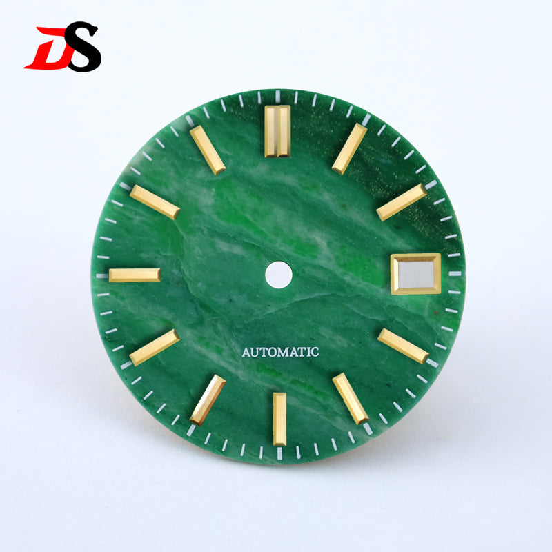 African Jade 28.5mm Dial No Lume NH38 Movement Date Blue Lume Stone Dial