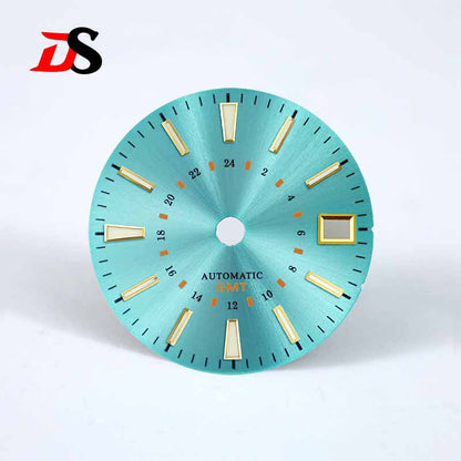Sunburst 24-hour GMT Sun Pattern blue luminous Dial NH34 Movement 28.5mm
