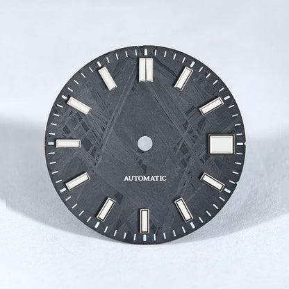 Natural Black Meteorite Automatic Dial Blue-green Lume NH35NH36 28.5mm