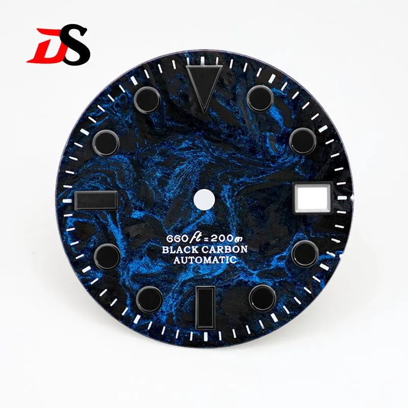 28.5mm Dial YM Index Rich Color Texture Carbon Fiber Dial Black Lume for NH35 Movement No date/3o'clock date