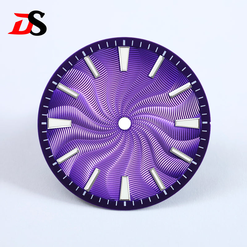 28.5mm Guilloche Dial Silver Index Blue Lume Sterile NH35NH38 Movement 3 O'clock /6O'clock /no Date