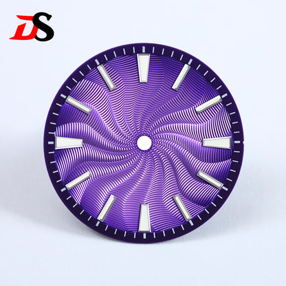 28.5mm Guilloche Dial Silver Index Blue Lume Sterile NH35NH38 Movement 3 O'clock /6O'clock /no Date