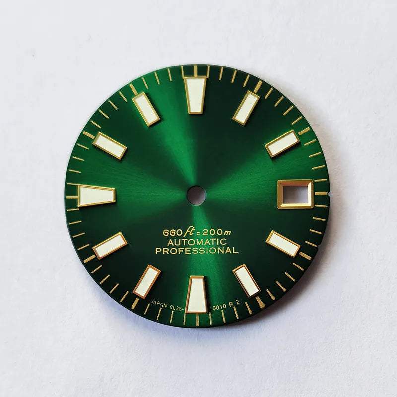 Sunburst Dial Green Lume Modified Watch NH35 Movement 28.5mm Dial