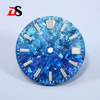 Gradient Sea Blue Watch Dial Crystal Titanium Texture NO Lume NH35 Movement 28.5mm