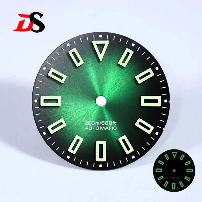 28.5mm Matte Dial Hollow Index Green Lume SKX007 for NH35 Movement