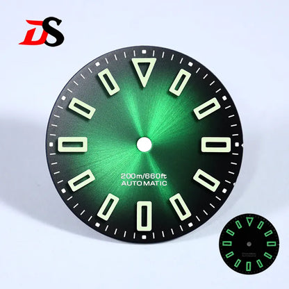 28.5mm Matte Dial Hollow Index Green Lume SKX007 for NH35 Movement