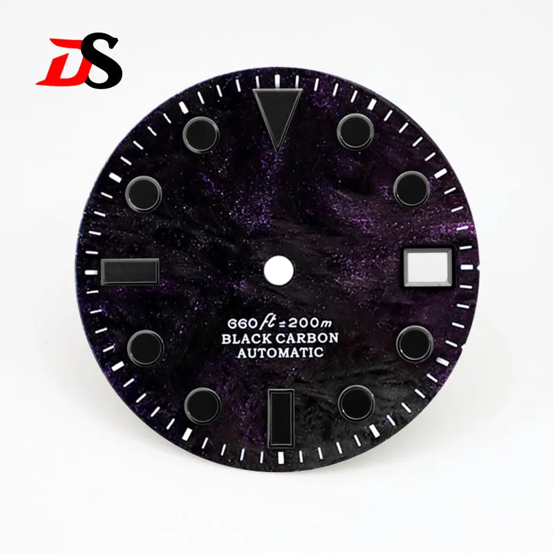 28.5mm Dial YM Index Rich Color Texture Carbon Fiber Dial Black Lume for NH35 Movement No date/3o'clock date