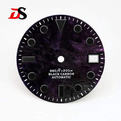 28.5mm Dial YM Index Rich Color Texture Carbon Fiber Dial Black Lume for NH35 Movement No date/3o'clock date